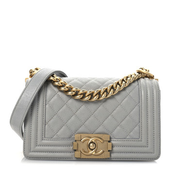 CHANEL Caviar Quilted Small Boy Flap Light Grey