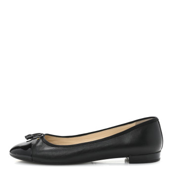 PRADA Nappa Vernice Cap Toe Logo Bow Ballerina Flats 39.5 Black