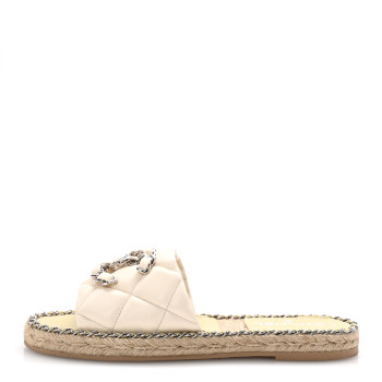 CHANEL Lambskin Quilted CC Chain Espadrille Mules 37 White