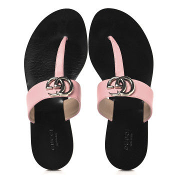 GUCCI Calfskin GG Marmont Thong Sandals 37 Perfect Pink