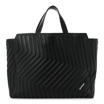 BALENCIAGA Grained Calfskin Embossed Large Car East West Tote Black
