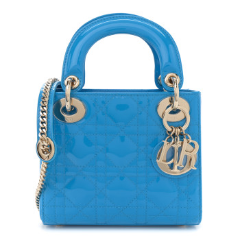 CHRISTIAN DIOR Patent Cannage Mini Lady Dior Blue