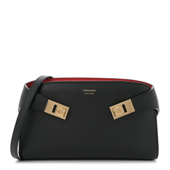 SALVATORE FERRAGAMO Calfskin Mini Hug Crossbody Bag Black Flame Red