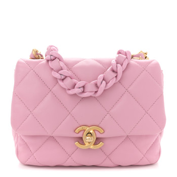 CHANEL Lambskin Quilted Mini Lacquered Chain Flap Pink