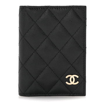CHANEL Caviar Quilted Card Holder Wallet Black