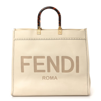 FENDI Vitello King Plexiglass Logo Embossed Large Fendi Sunshine Shopper Tote White Ice