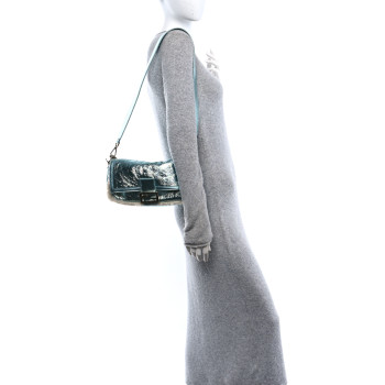 FENDI Metallic Lambskin Sheepskin Fur Re-Edition 2005-2006 Baguette Light Blue