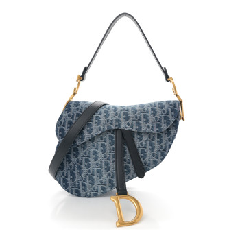 CHRISTIAN DIOR Denim Oblique Jacquard Saddle Bag With Strap Blue