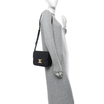 CELINE Shiny Calfskin Medium Triomphe Black