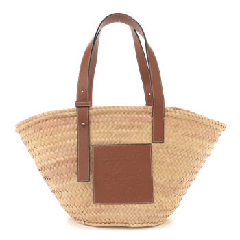 LOEWE Raffia Medium Basket Tote Bag Natural Tan