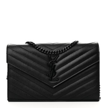 SAINT LAURENT Grain De Poudre Matelasse Chevron Monogram Monochrome Chain Wallet Black