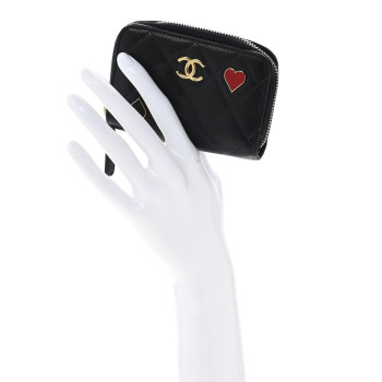 CHANEL Caviar Enamel Coco Casino Quilted Zip Coin Purse Navy Blue
