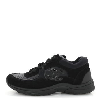 CHANEL Fabric Calfskin Suede CC Sneakers 40 Black