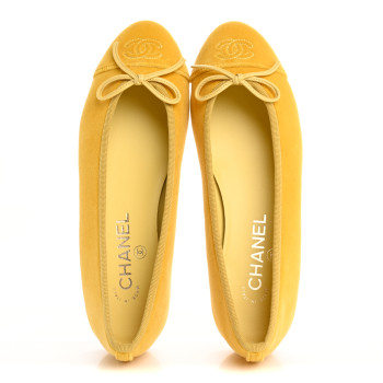 CHANEL Velvet Cap Toe Ballerina Flats 37 Yellow