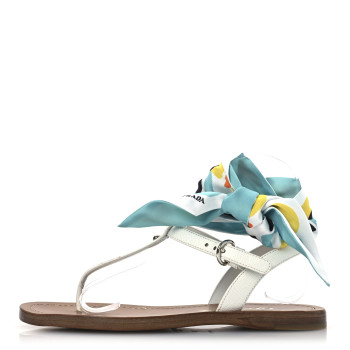 PRADA Saffiano Silk Tie Slingback Flat Thong Sandals 36 White