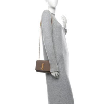 SAINT LAURENT Grain De Poudre Small Monogram Kate Satchel Taupe