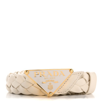 PRADA Nappa Braided Triangle Logo Belt 80 32 White