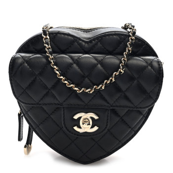 CHANEL Lambskin Quilted CC In Love Heart Bag Black