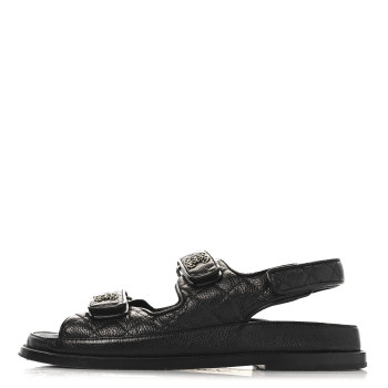CHANEL Grained Calfskin Velcro Dad Sandals 38 Black