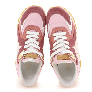 LOUIS VUITTON Suede Calfskin Run Away Sneakers 37.5 Pink
