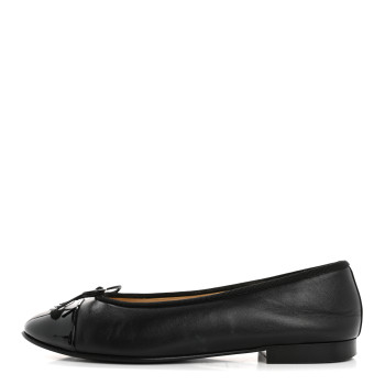 CHANEL Lambskin Patent Cap Toe Ballerina Flats 39 Black