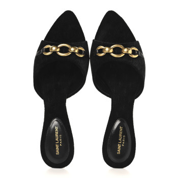SAINT LAURENT Suede All-Over Monogram Le Maillon 60 Mules 38.5 Black