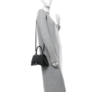 BALENCIAGA Coated Canvas BB Monogram Small Hourglass Top Handle Bag Black Grey