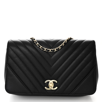 CHANEL Calfskin Chevron Quilted Small Statement Flap Black