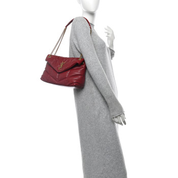 SAINT LAURENT Lambskin Quilted Small Loulou Puffer Monogram Chain Satchel Red