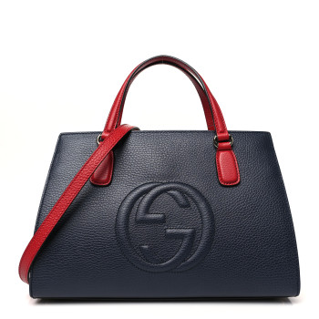 GUCCI Dollar Calfskin Medium Soho Top Handle Satchel Blue Hibiscus Red Mystic White