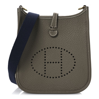 HERMES Taurillon Clemence Amazone Evelyne TPM Etoupe Bleu Indigo