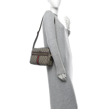GUCCI GG Supreme Monogram Web Small Ophidia Shoulder Bag Brown