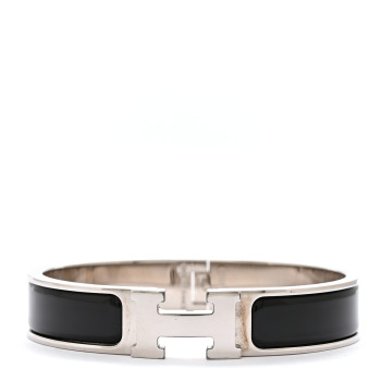 HERMES Enamel Narrow Clic Clac H Bracelet PM Black