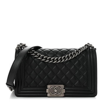 CHANEL Lambskin Quilted Medium Boy Flap Black