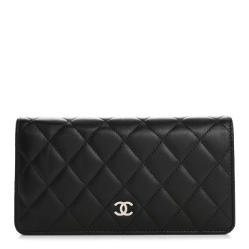 CHANEL Lambskin Quilted Yen Wallet Black