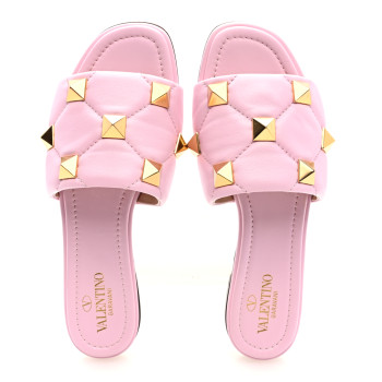 VALENTINO GARAVANI Nappa Roman Stud Flat Slide Sandals 37 Rosa