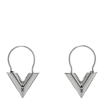 LOUIS VUITTON Essential V Hoop Earrings Silver