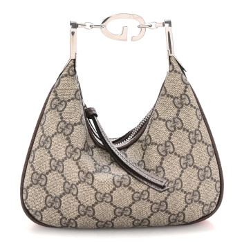 GUCCI GG Supreme Monogram Textured Calfskin Web Mini Attache Shoulder Bag Beige Ebony New Acero