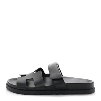 HERMES Calfskin Womens Chypre Sandals 39 Black