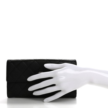 CHANEL Caviar Quilted Large Gusset Flap Wallet Black