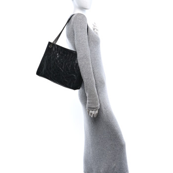 SAINT LAURENT Crinkled Calfskin Matelasse Monogram Medium Niki Shopper Tote Black
