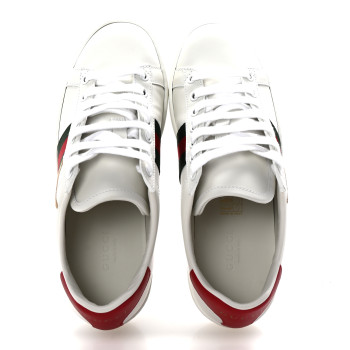 GUCCI Calfskin Cat Embroidered Womens Ace Sneakers 35 White Green