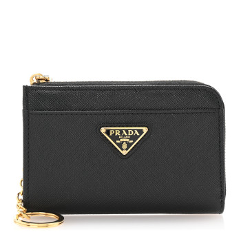 PRADA Saffiano Triangle Zip Around Keychain Black