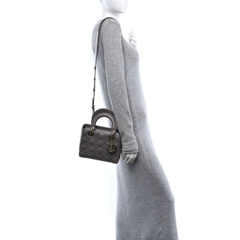 CHRISTIAN DIOR Lambskin Cannage Small Lucky Badges My Lady Dior Grey