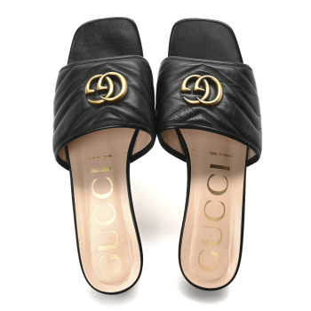 GUCCI Nappa Matelasse GG Marmont Flat Slide Sandals 40 Black