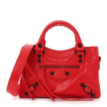 BALENCIAGA Agneau Arena Classic Hardware Mini City Vermillon Red