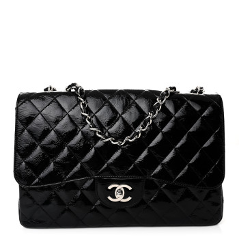 CHANEL Distressed Patent Quilted Jumbo Single Flap Black