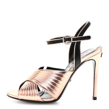 GUCCI Malaga Kid Webby Crossover High Heel Sandals 36.5 Champagne