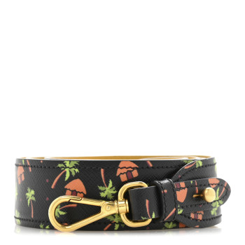 PRADA Saffiano Palm Tree Print Shoulder Strap Black