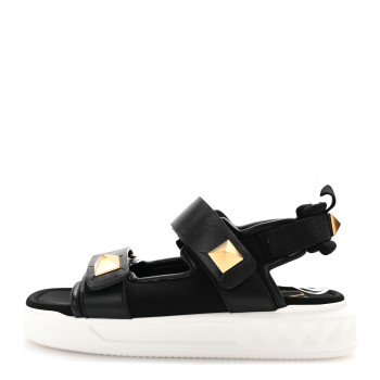 VALENTINO GARAVANI Nappa Neoprene Roman Stud Velcro Sandals 36 Black